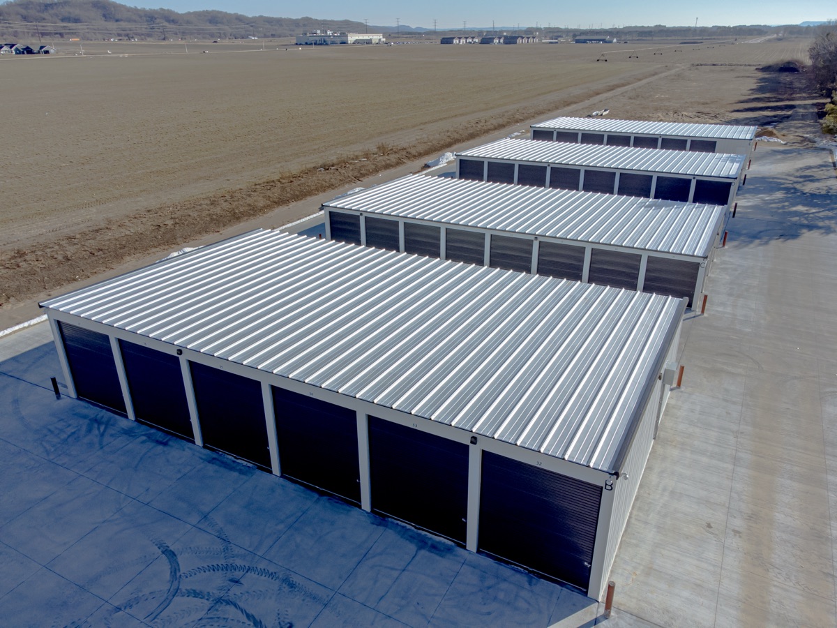 Rows of self-storage units within a secure building